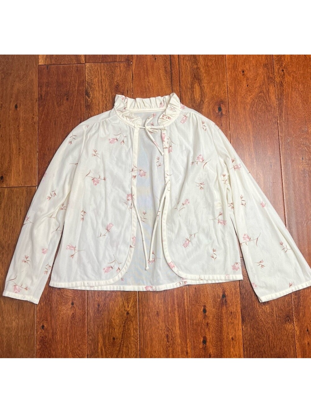 Vintage 70s Miss Elaine Floral Bed Jacket Robe S Cottagecore Tie Front USA Made
